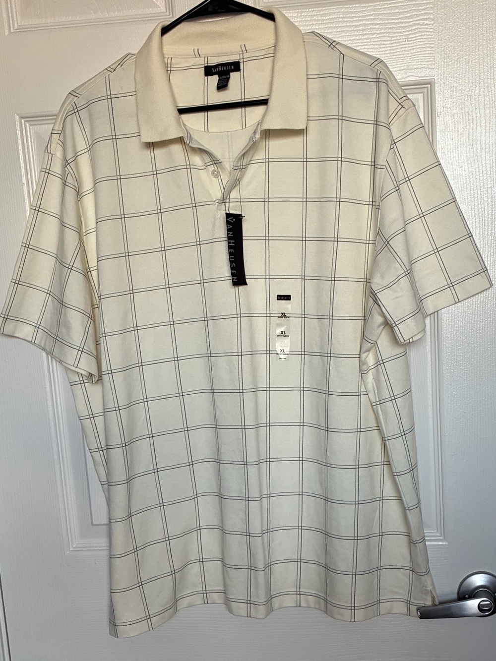 Van Heusen Cream Polo with Gray Windowpane